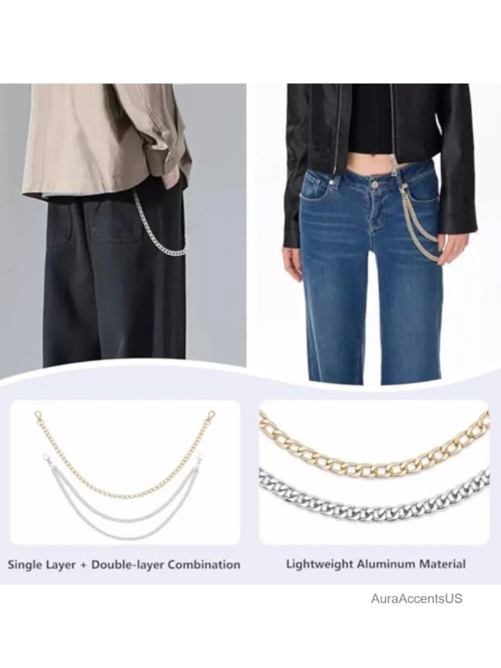 4 Pcs Pant Pocket Chain Set Metal Jeans Chains for Wallet Key Streetwear Punk